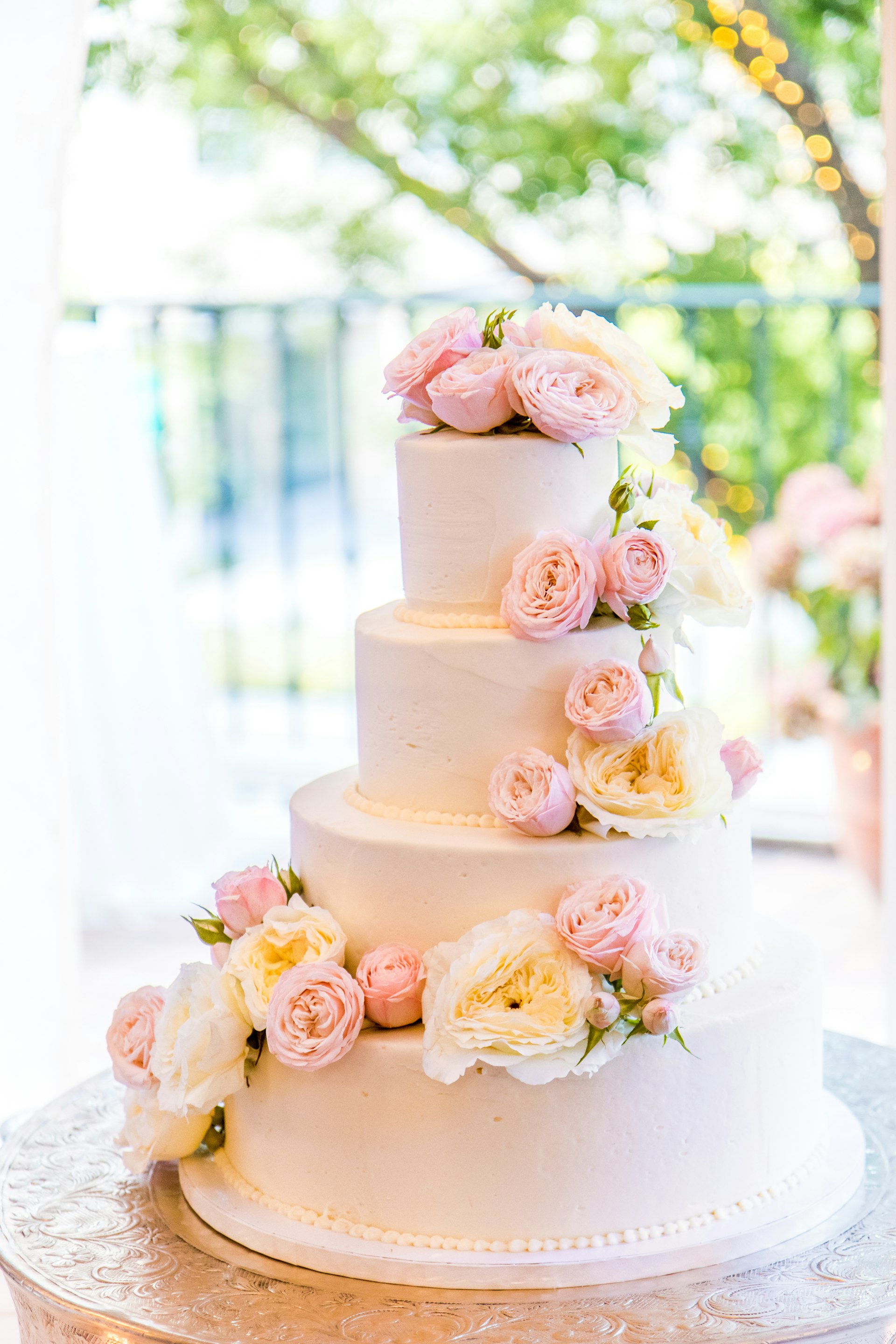A styled dessert table with cakes and sweets